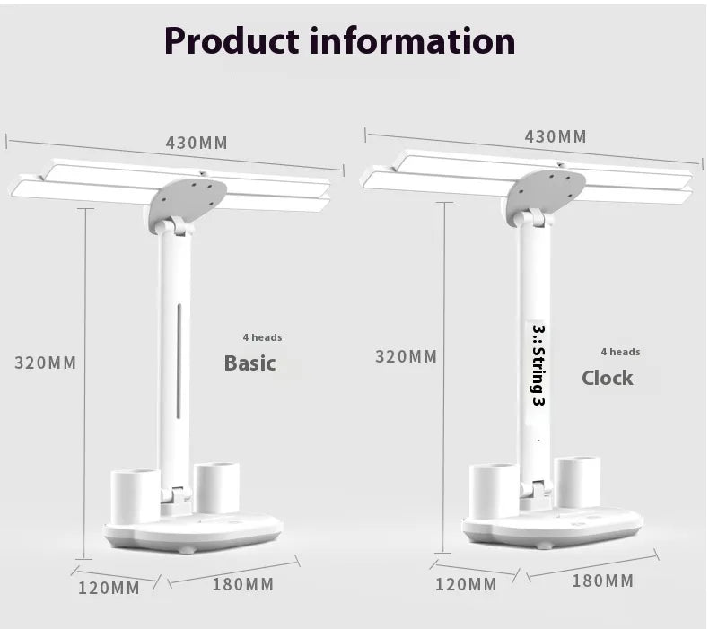 Lámpara LED Multifunción 4 en 1 con Ventilador, Reloj Digital y Portalápices