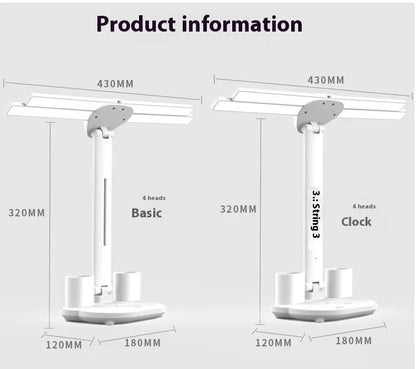 Lámpara LED Multifunción 4 en 1 con Ventilador, Reloj Digital y Portalápices