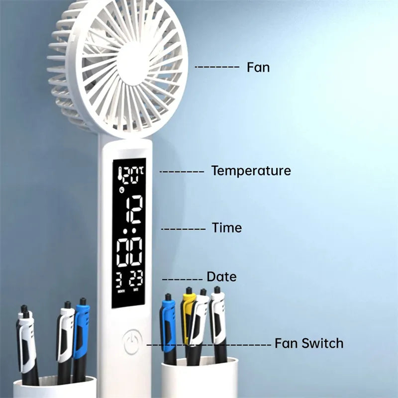 Lámpara LED Multifunción 4 en 1 con Ventilador, Reloj Digital y Portalápices